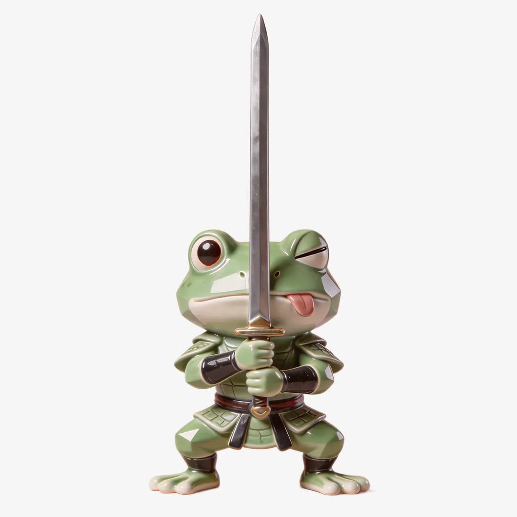 Sword Holding Cute Frog Figure
