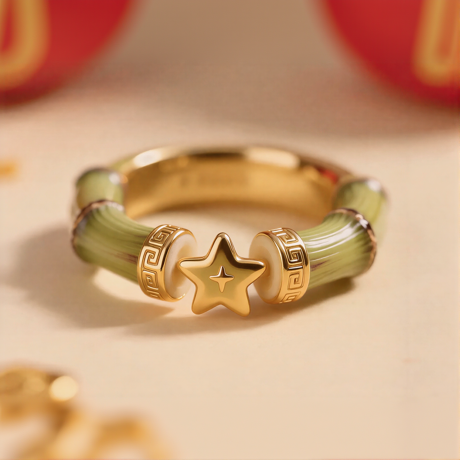 Green Bamboo Star Decor Ring
