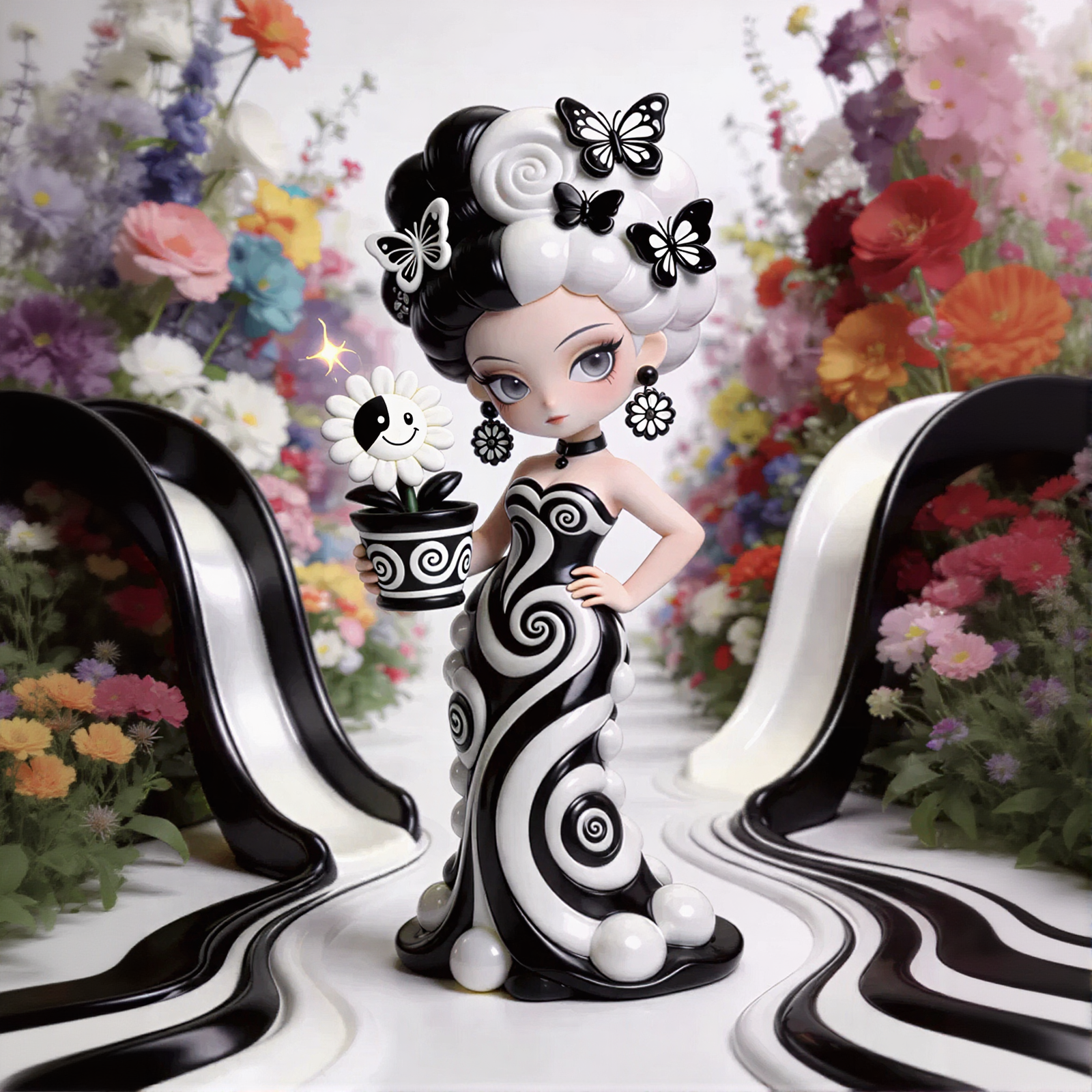 Black and White Butterfly Dance Beauty Figure
