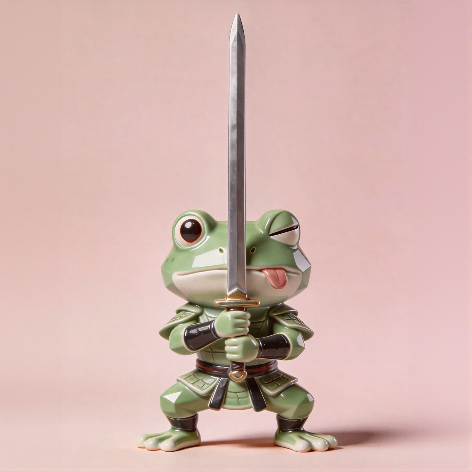 Sword Holding Cute Frog Figure