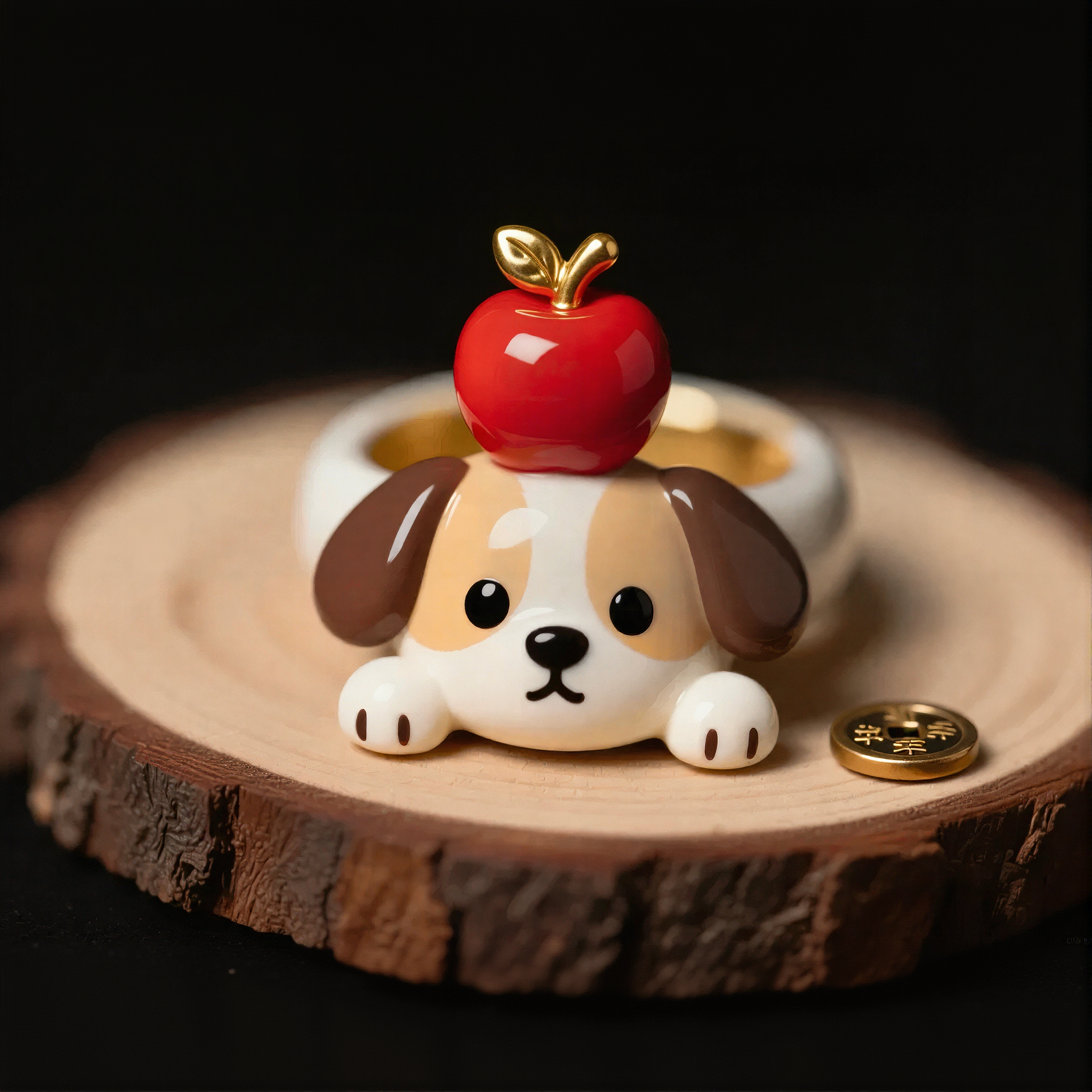 Cute Dog Red Fruit Ring