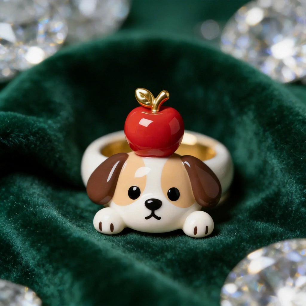 Cute Dog Red Fruit Ring