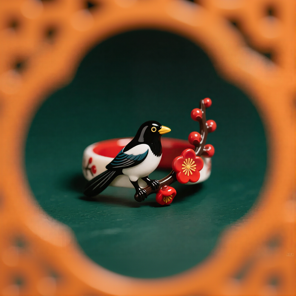 Magpie Plum Blossom Ring